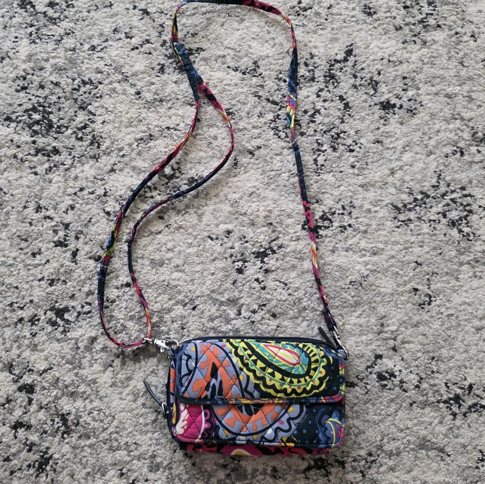 Vera Bradley Crossbody Wallet Blue Green Pink EUC Preppy Cottage Core Coastal